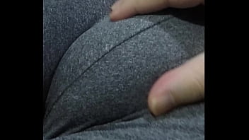 I filmed my sister lying on the bed in her tight shorts on her big pussy and I asked her to let me squeeze her cameltoe